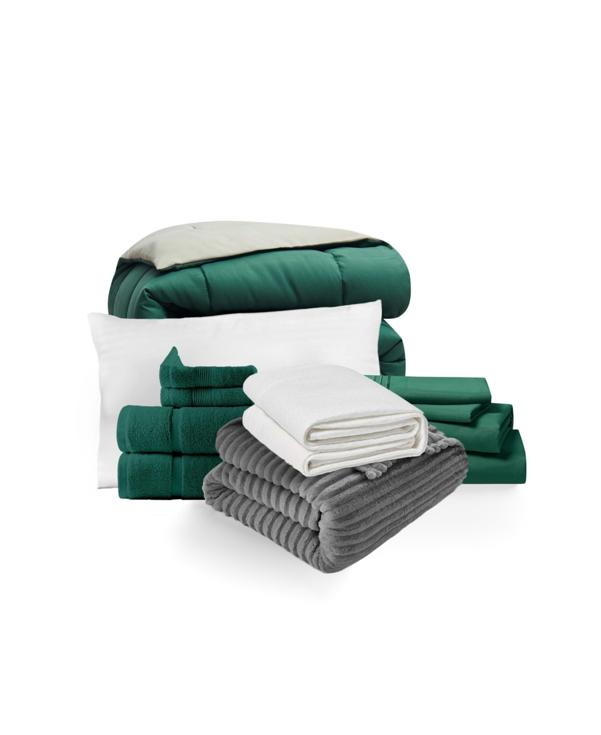 14 Piece Complete College Dorm Room Essentials Bedding & Bath Bundle - Twin Xl - Black And Gray - Hunter green/sage | Macy's
