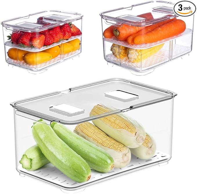 vacane Large Vegetable Fruit Storage Containers,3 Pack Fresh Produce Saver with Lids and Vents fo... | Amazon (US)