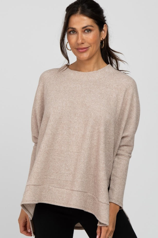 Beige Soft Knit Long Sleeve Top | PinkBlush Maternity