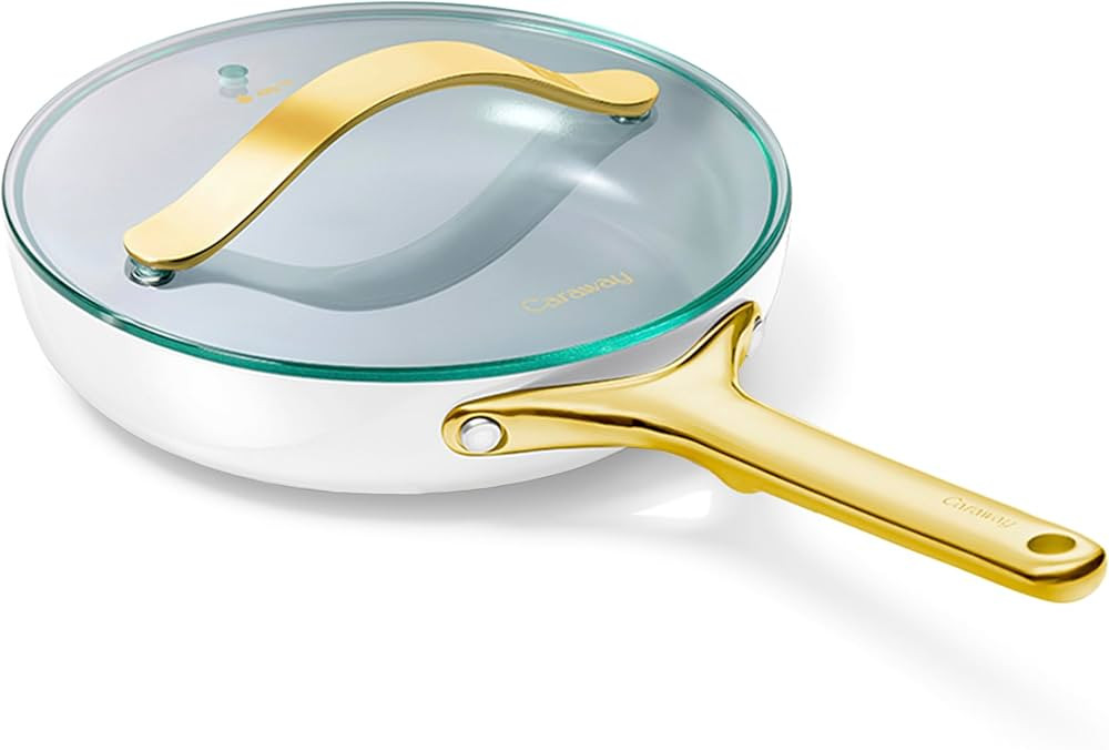 Caraway Nonstick Ceramic Frying Pan With Glass Lid (2.7 qt, 10.5") - Non Toxic, PTFE & PFOA Free ... | Amazon (US)