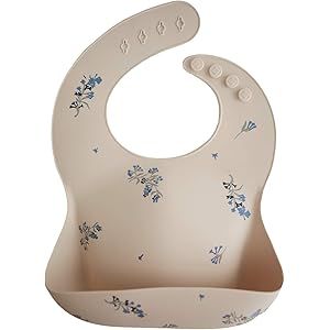 mushie Silicone Baby Bib | Adjustable Fit Waterproof Bibs (Lilac Flowers) | Amazon (US)