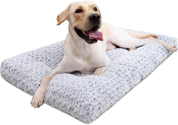 Washable Dog Bed Deluxe Plush Dog Crate Beds Fulffy Comfy Kennel Pad Anti-Slip Pet Sleeping Mat for Large, Jumbo, Medium, Small Dogs Breeds, 35" x 23", Gray | Amazon (US)
