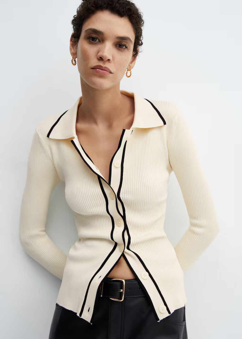 Contrast trims cardigan -  Women | Mango United Kingdom | MANGO (UK)