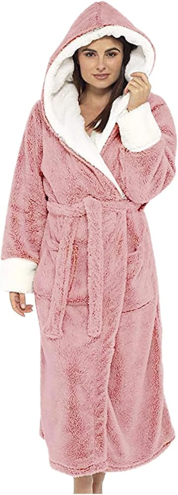 Long Hooded Robe for Women Luxurious Flannel Fleece Full Length Bathrobe Winter Warm Pajamas Show... | Amazon (US)