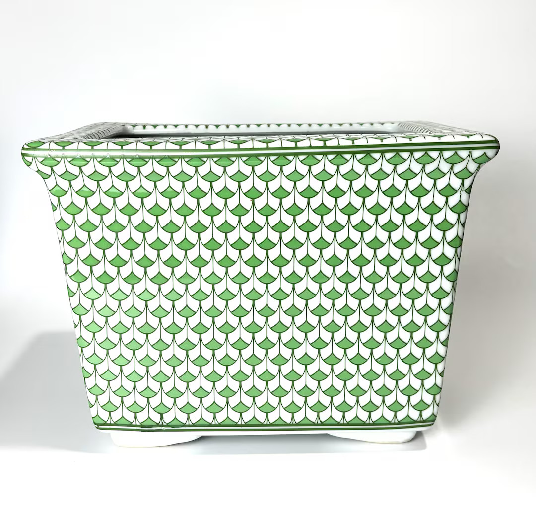 Green and White Porcelain Planter Scale Wave Design 9"L x 7"H  Beautify Plant Collection | Etsy (US)