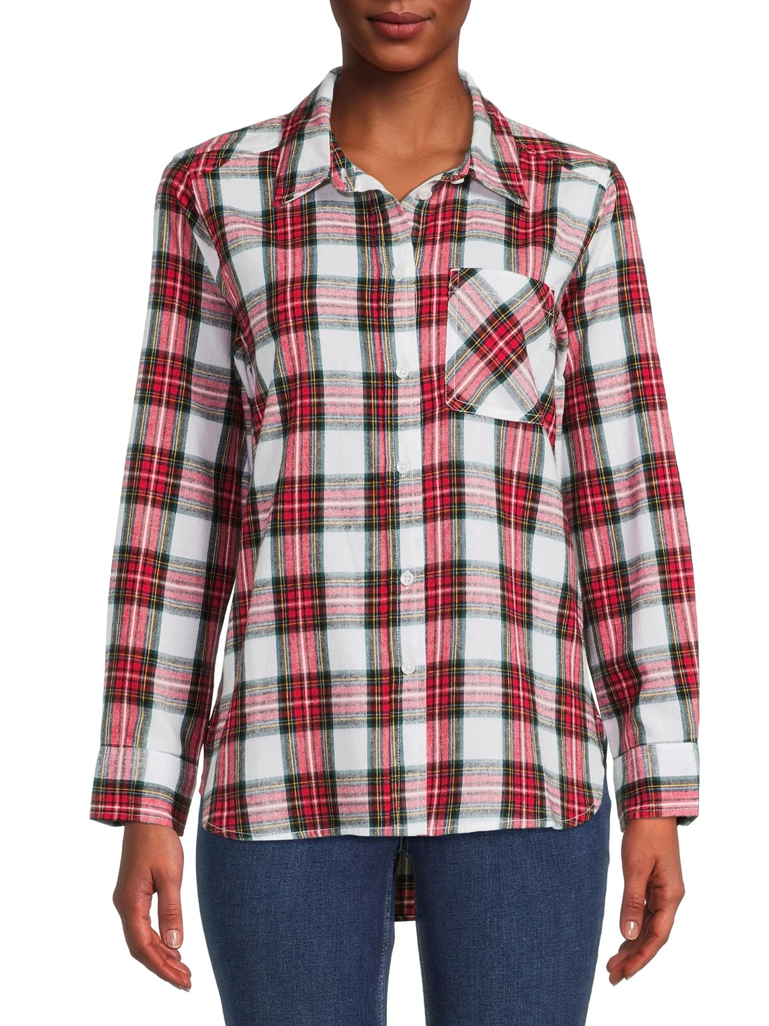 Time and Tru Women's Plaid Button Front Shirt | Walmart (US)