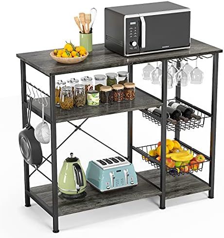 Ecoprsio Bakers Rack, Utility Microwave Stands Storage for Spice, 4-Tier+3-Tier Coffee Bar Cabine... | Amazon (US)
