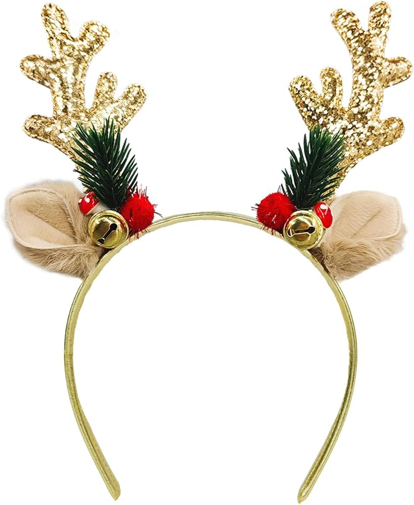 SIOTMERA Reindeer Antlers Headband, Sequined Christmas Headbands Deer Antler Head Wear, Birthday ... | Amazon (US)