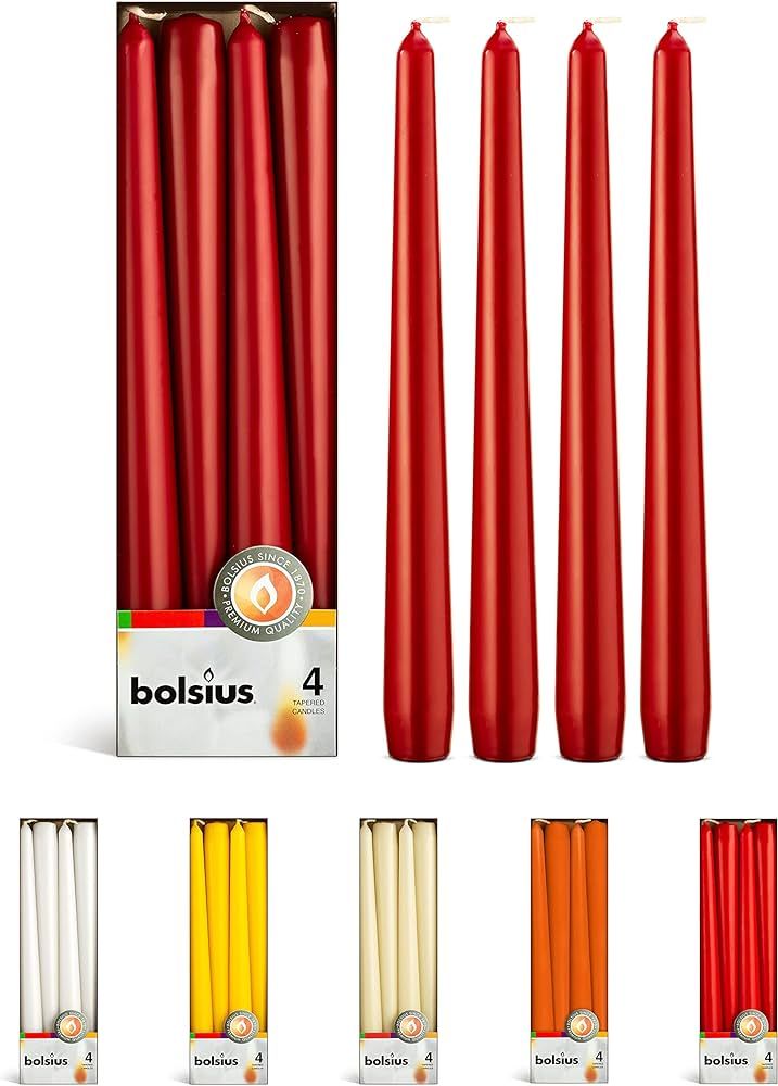 BOLSIUS Dark Red Taper Candles - 4 Pack Unscented 10 Inch Dinner Candle Set - 8 Hours Burn Time -... | Amazon (US)