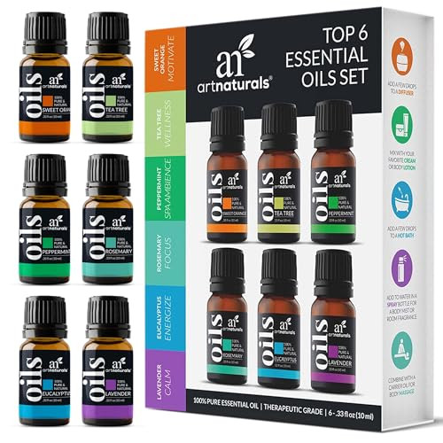 ArtNaturals Aromatherapy Top-6 Essential Oil Set - (6 x 10ml Bottles) - 100% Pure of The Highest Therapeutic Grade - Premium Gift Set – Lavender, Peppermint, Tea Tree, Eucalyptus | Amazon (US)
