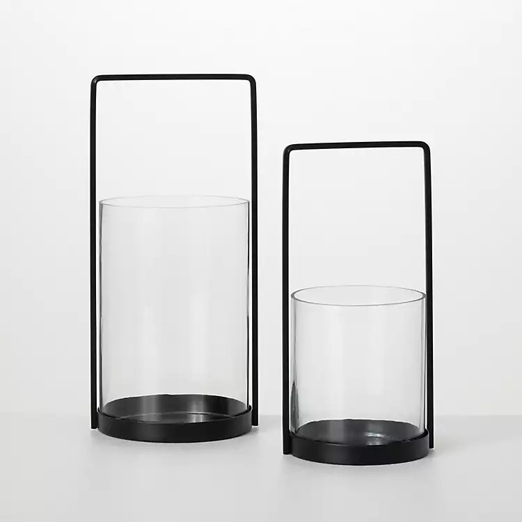 Modern Slim Black Glass Lanterns, Set of 2 | Kirkland's Home