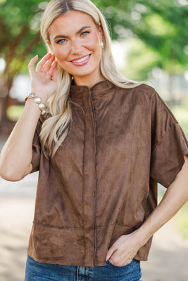 Cast Your Cares Brown Suede Blouse | The Mint Julep Boutique