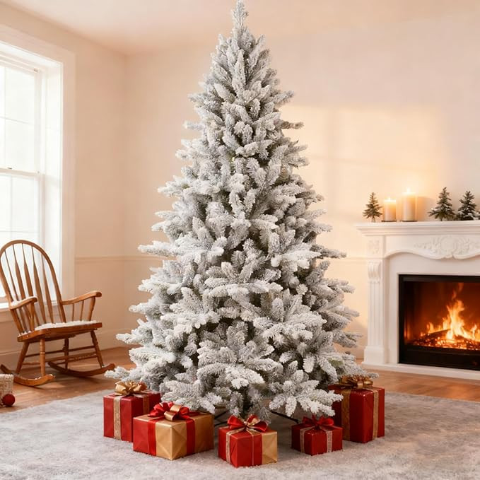 6Ft White Flocked Christmas Tree,Unlit Snow Artificial Premium Hinged Spruce Xams Tree with 1100 ... | Amazon (US)