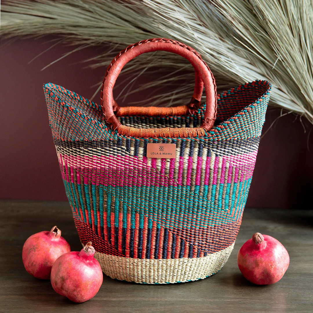 Shopping Basket - Imani - African, Fairtrade, Bolga, Market Basket in Pink, Orange and Teal With ... | Etsy (US)