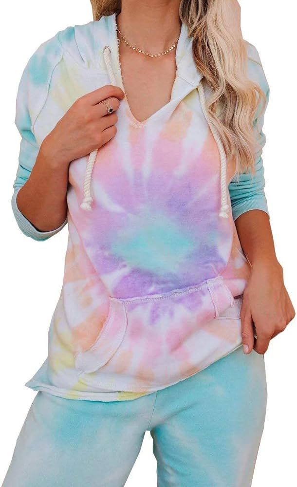 LACOZY Women's Tie Dye Hoodie Sweatshirt Long Sleeve Drawstring Hooded Pullover Tops Shirt | Amazon (US)