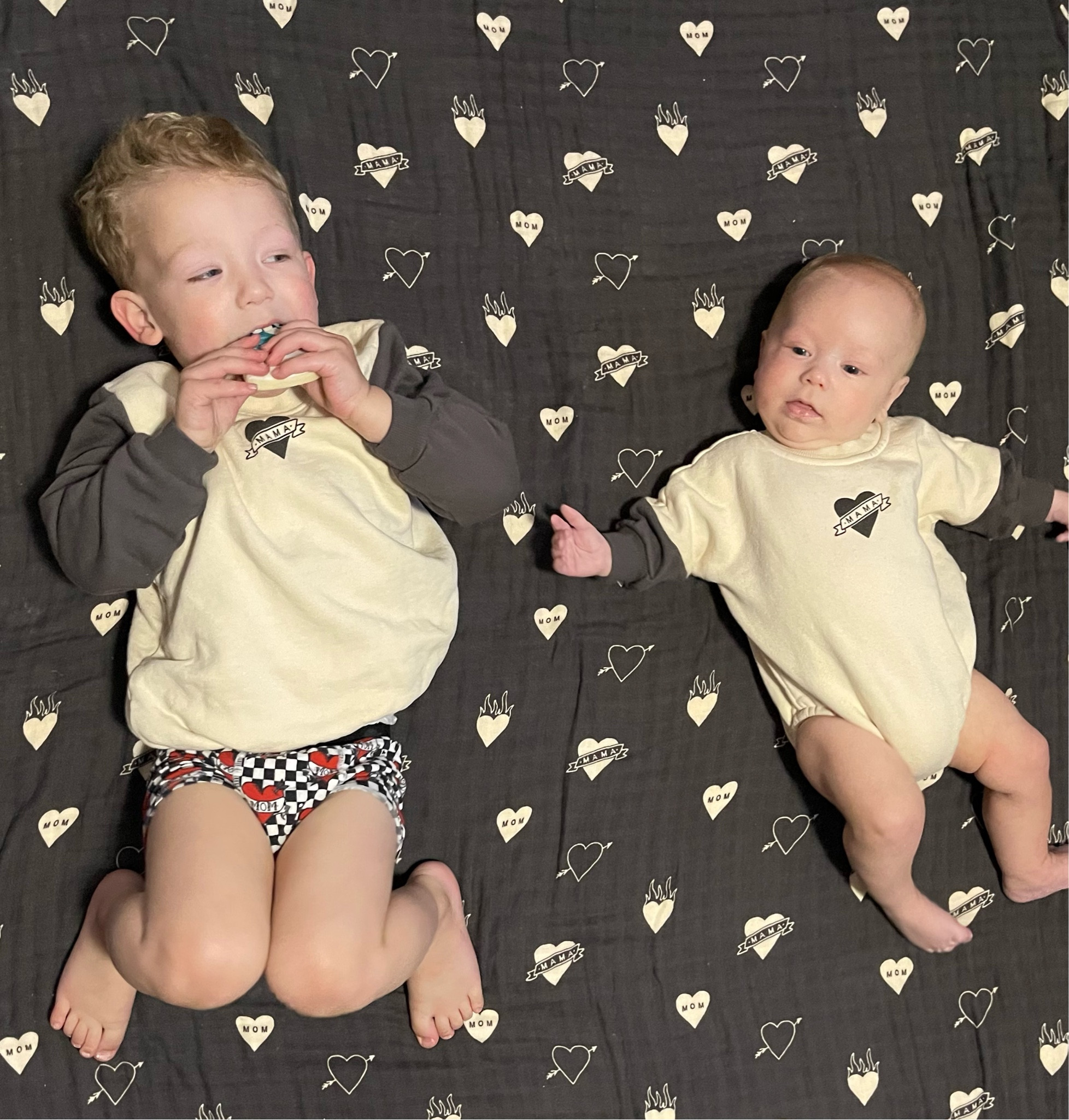 Best buds 🩶
My boys LOVE these Brixton phoenix outfits. The bubble that Brynn (the baby) is wearing is a 0-6 month and fits him perfectly at 4 months old, but still give him some room to grow. The sleeves are a little short in terms of RTG; in a month I’d guess they’ll be about mid-forearm vs at his wrists. He typically wears 0/3 in brands like Cat & Jack, and 3/6 in handmade shop sizing. Flynn (my toddler) is in size 2/3T and I find his to be completely TTS. He’s a typical 3T for length, and this fits exactly as any other hoodie he owns would fit. #brothers #boys #mamasboys #toddler #baby 

#LTKbaby #LTKkids #LTKfamily