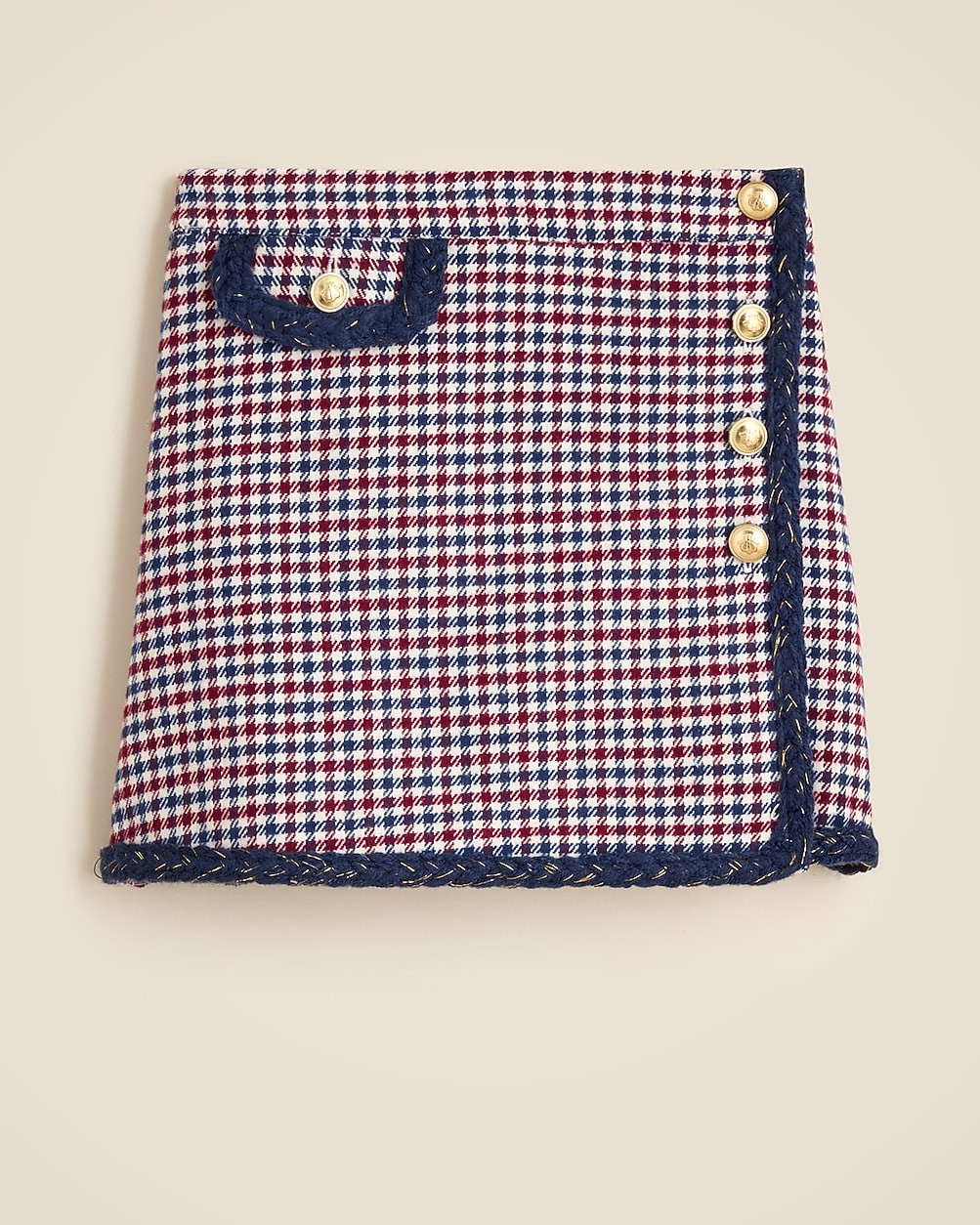 Girls' faux-wrap skirt in houndstooth | J. Crew US