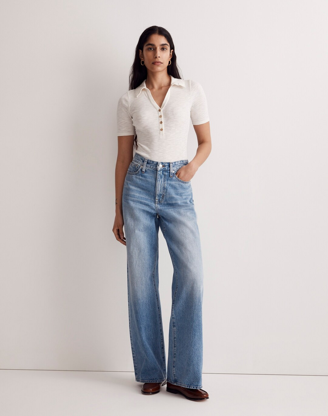 Ribbed Short-Sleeve Polo Thong Bodysuit | Madewell
