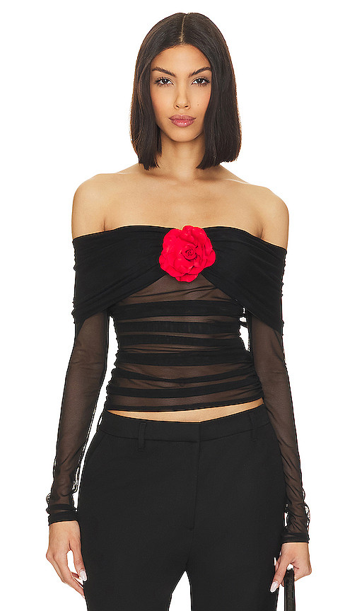 X Revolve Nellia Blouse in Black With Red Rose | Revolve Clothing (Global)