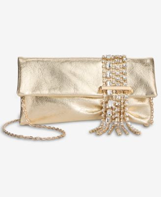 I.n.c. International Concepts Crystal Fringe Evening Clutch Handbag - Silver | Macy's