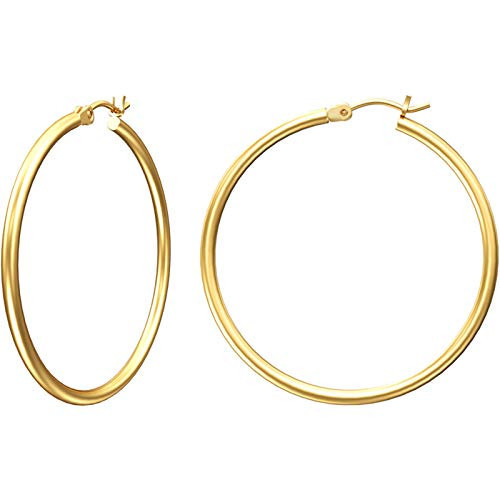 Gacimy 14K Gold Plated Hoop Earrings for Women, 14K Gold Plated Hoops with 925 Sterling Silvertone Post, Yellow Color 40mm Medium Earrings for Women | Amazon (US)