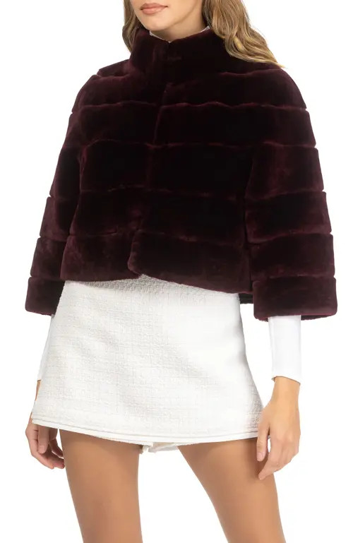 GORSKI Genuine Shearling Cropped Bolero with Cropped Sleeves in Burgundy at Nordstrom, Size X-Small | Nordstrom