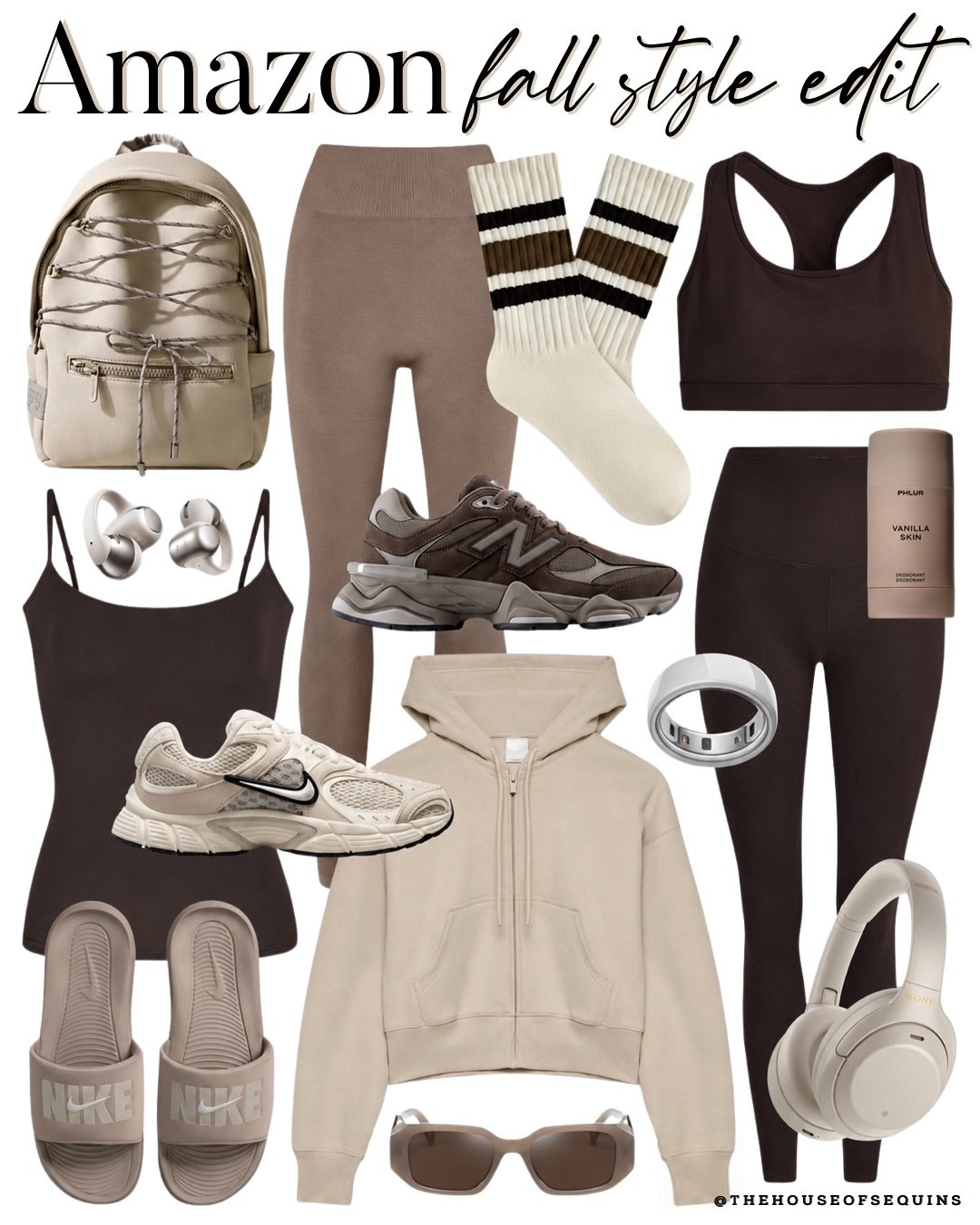 Shop casual Amazon fall outfits! Casual outfit, athleisure, gym outfit, seamless leggings, chocolate brown matching set, skims look for less, varsity socks, Nike slides, New Balance 9060 sneakers and more! 

#LTKgrwm #LTKmorningroutine

Comment SHOP below to receive a DM with the link to this post on my LTK ⬇ https://liketk.it/6mlwY