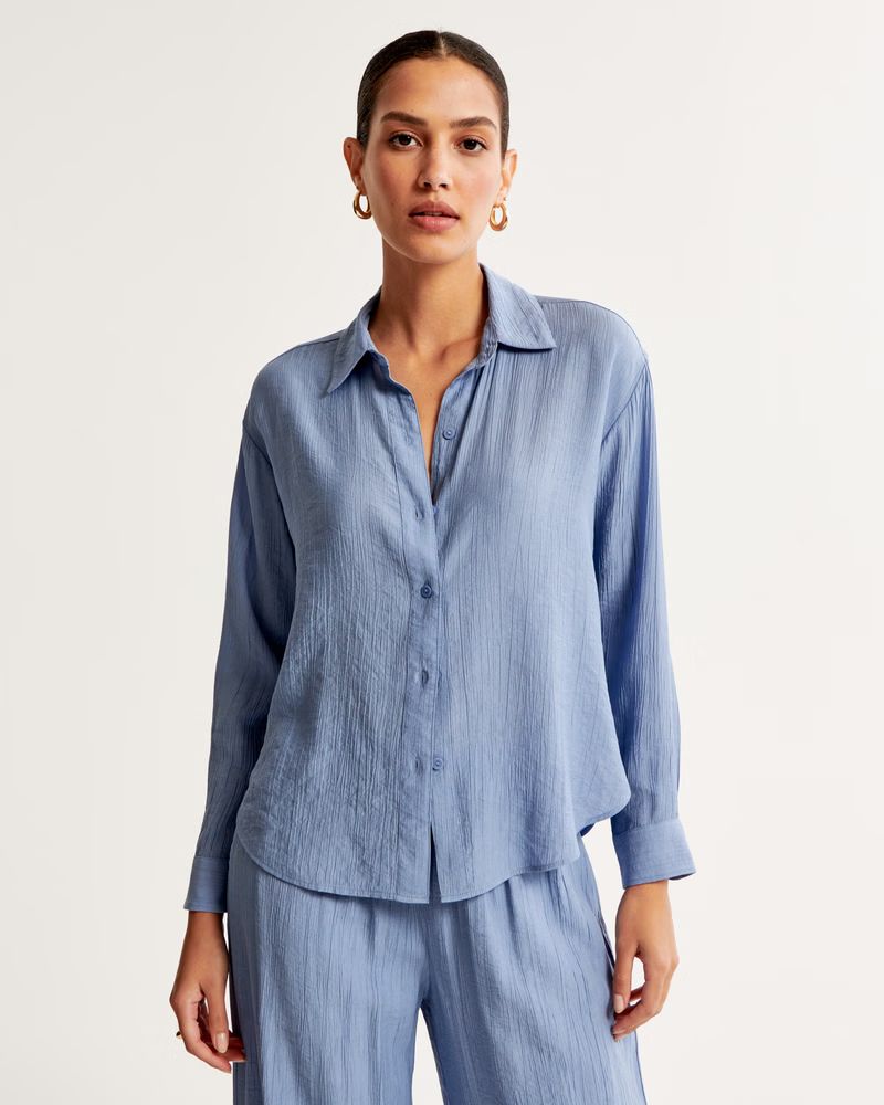 Oversized Crinkle Textured Shirt | Abercrombie & Fitch (US)