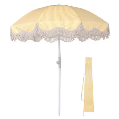 LAGarden 6Ft Fringe Patio Umbrella with Push Button Tilt Carry Bag UV30+ Outdoor Beach Yard Pool Party Deck Yellow Stripe | Target
