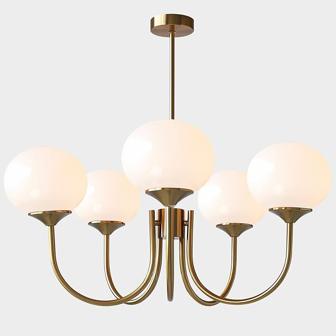 5 Light White Globe Chandelier Small Milk Glass Chandelier Gold Sputnik Ceiling Light Fixture MCM... | Amazon (US)