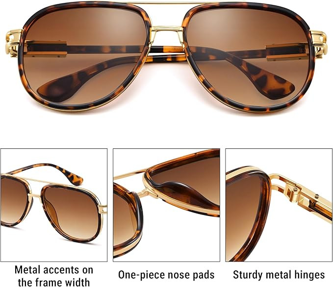 Pro Acme Classic Square Aviator Sunglasses for Men Women - Luxury Metal Double Bridge Frame - Vin... | Amazon (US)