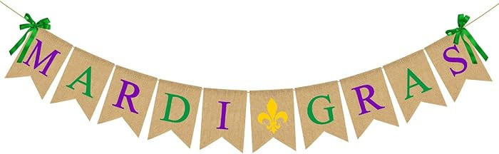 Rainlemon Jute Burlap Mardi Gras Banner March Party Mantel Fireplace Garland Decoration Supply | Amazon (US)