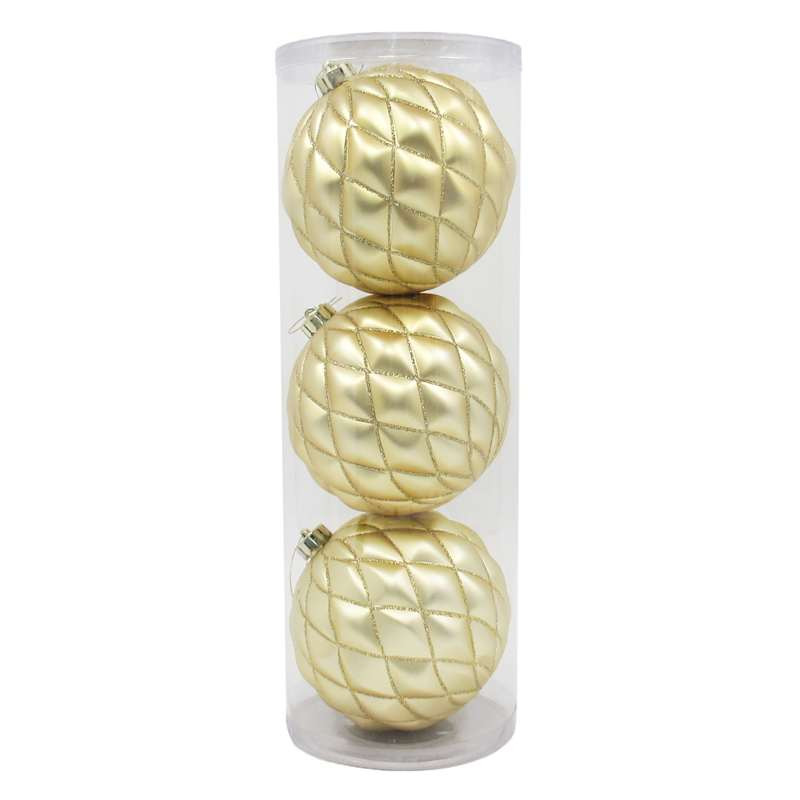 3-Count Gold Quilted Ornaments, 5.9" | At Home