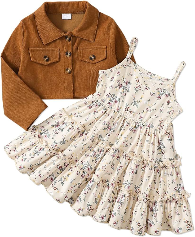 PATPAT Toddler Girl Dress and Cardigan 2 Piece Girl Floral Print Sleeveless Dress and Ribbed Card... | Amazon (US)