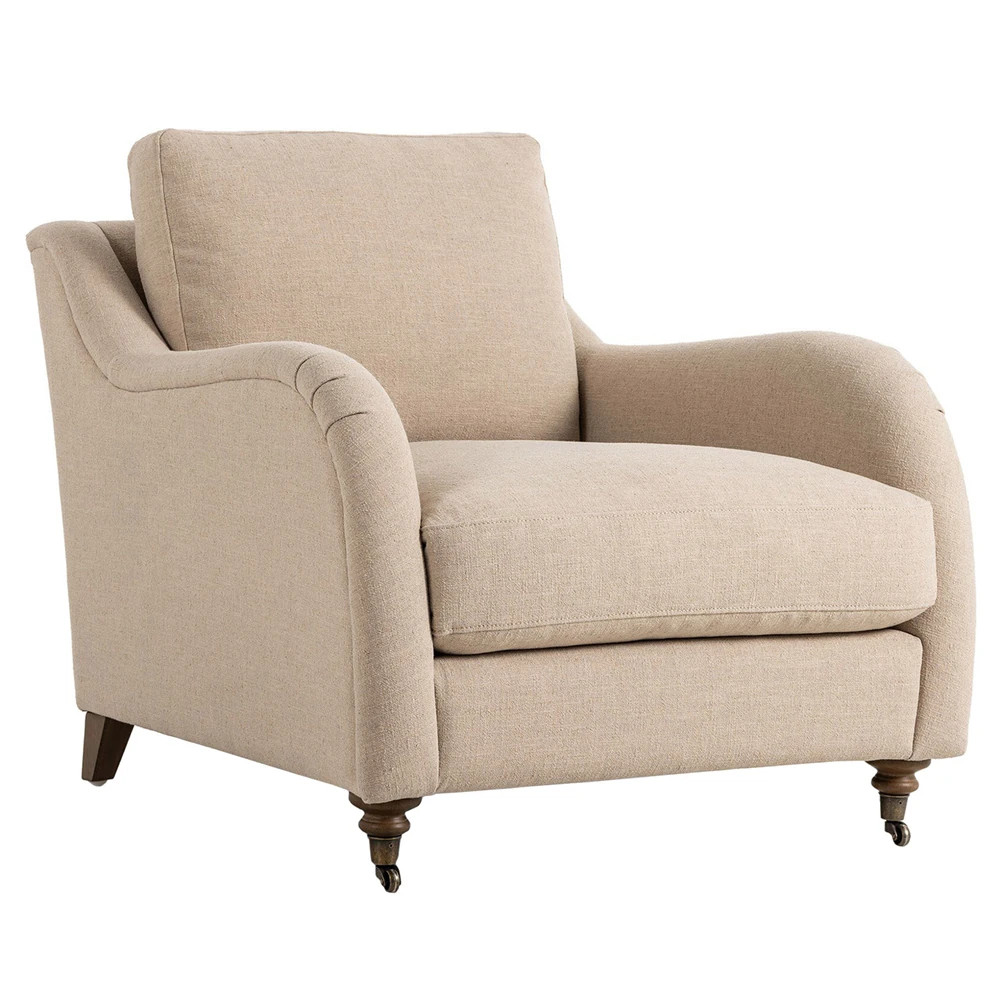 Lynne Antwerp Taupe Performance Arm Chair | Kathy Kuo Home