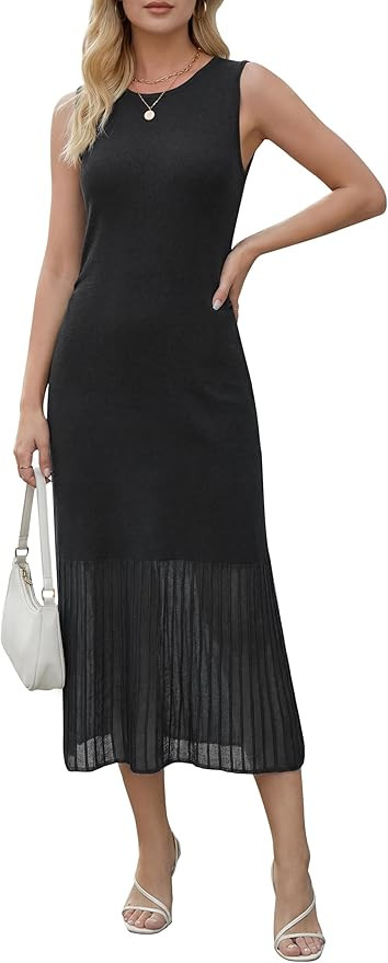 Arach&Cloz Women's Lyocell Blend Ruched Waist Patchwork Hem Summer Business Casual Shift Midi Dre... | Amazon (US)