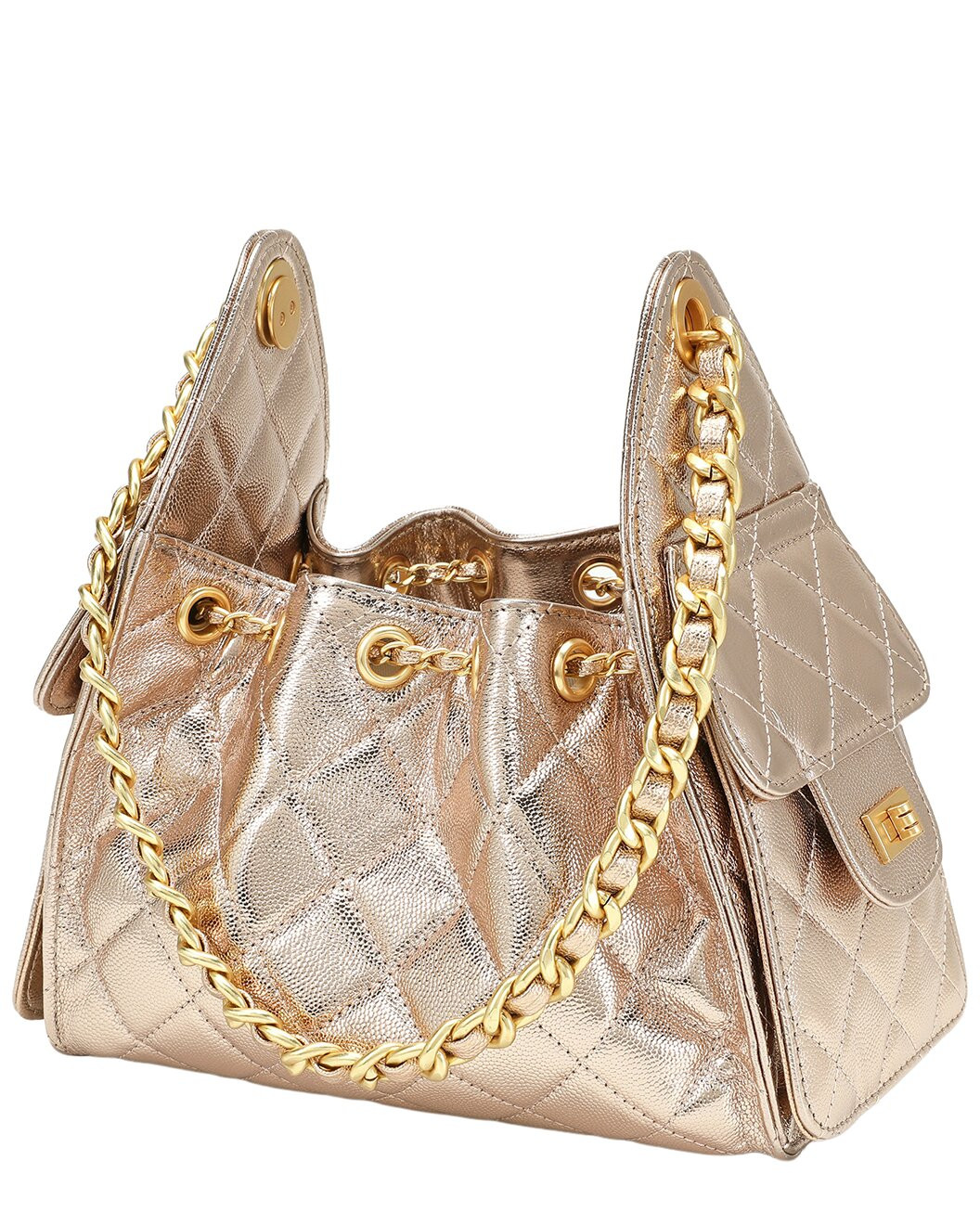 Tiffany & Fred Paris Quilted Metallic Leather Drawstring Shoulder Bag | Gilt & Gilt City