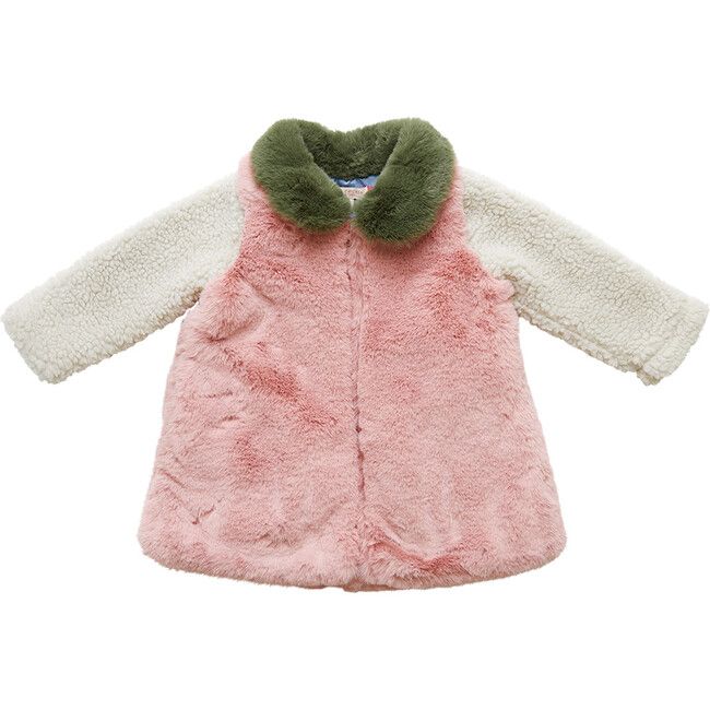 Girls Kate Coat, Chalk Pink Faux Fur | Maisonette