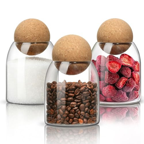 ComSaf 3 Pack 16oz Clear Decorative Glass Jars with Cork Ball Lid - Coffee Bar Kitchen Counter Bathroom Storage, Dishwasher Safe, Glass Canisters for Coffee Sugar Candy Storage - Home Decor & Gifting | Amazon (US)