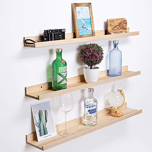 AZSKY 48 Inch Large Wood Floating Shelves for Wall Set of 3, Rustic Natural Picture Ledge Shelf Decor for Bedroom Kitchen Bathroom Living Room Nursery Display, 3 Same Sizes | Amazon (US)