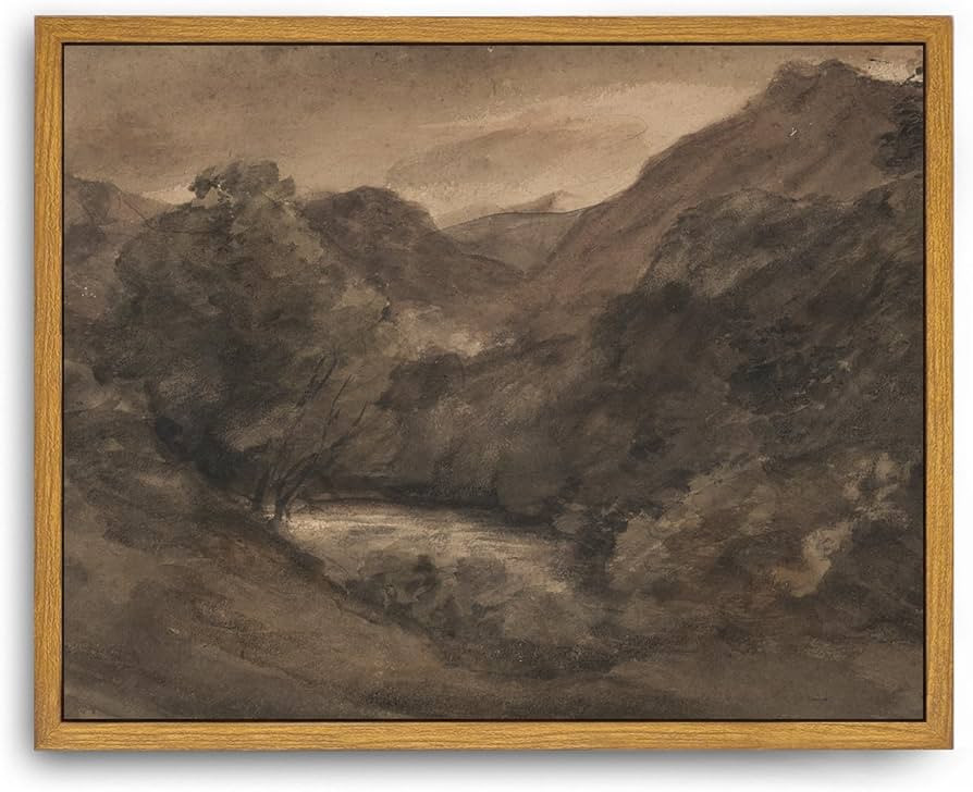 Roslynity Framed Canvas Wall Art Vintage Print Paintings Moody Watercolor Landscape Brown Dark Sc... | Amazon (US)