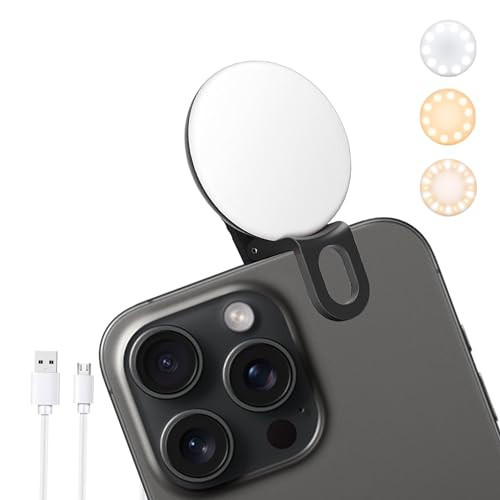 Mini Ring Light, Upgraded Sansent Small Clip On Ring Light, Portable LED Light for Phone, 4 Color Lighting Modes and Adjustable Brightness Selfie Light, Tool for Tiktok Stuff, Photos (Black) | Amazon (US)