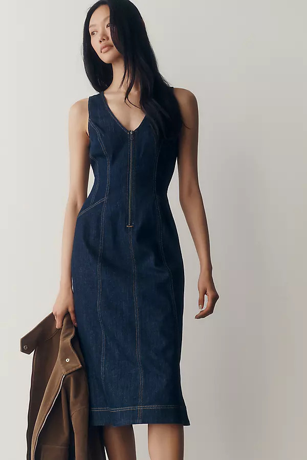 Denim Zip-Front Midi Dress | Anthropologie (US)
