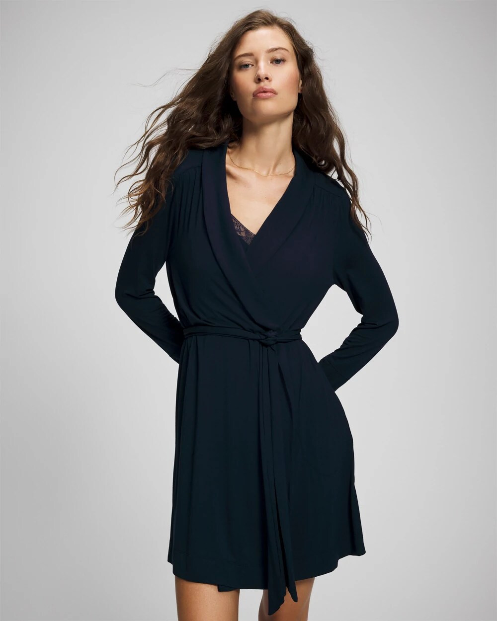 Women's Short Robe in Navy Blue size Large/XL | Soma Getting Ready Robe | SOMA