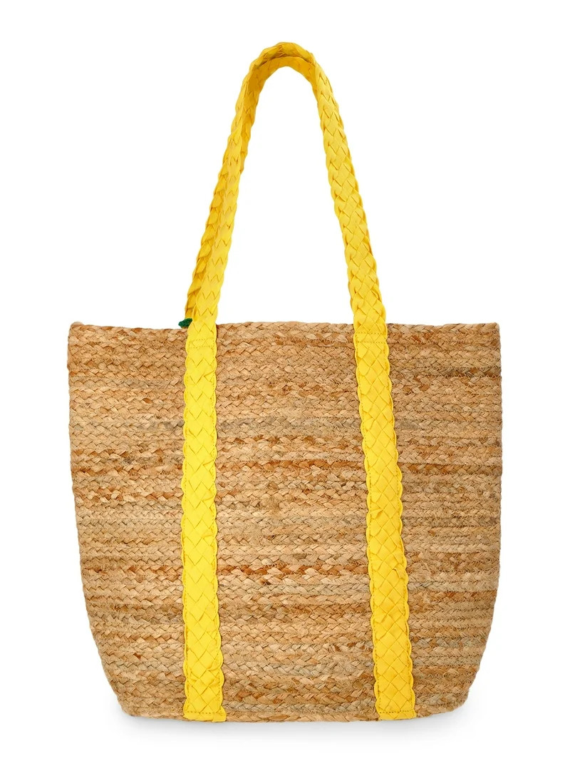 No Boundaries Women's Beach Icons Jute Tote Bag, Golden Yarrow | Walmart (US)