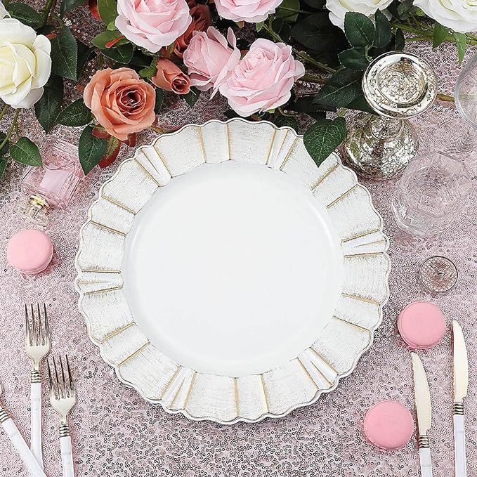 Efavormart Set of 6-13" Round - White Plastic Charger Plates With Waved Scalloped Rim for Wedding... | Amazon (US)