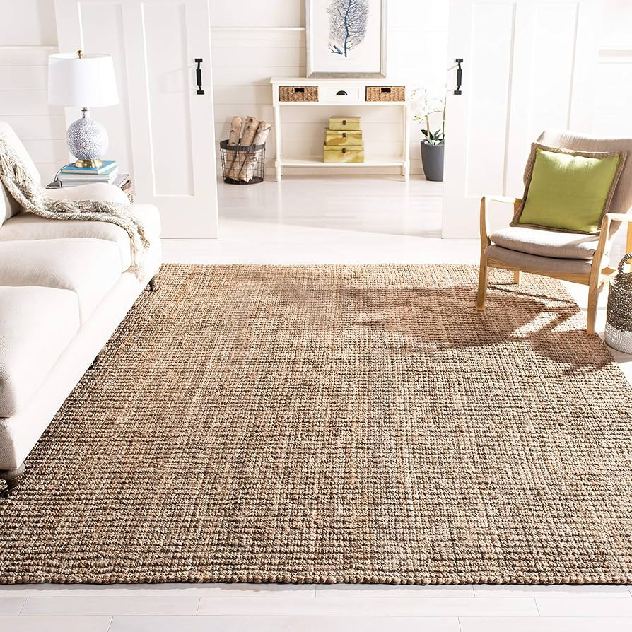 SAFAVIEH Area Rug 8' Square - Natural Fiber Collection - Natural & Grey, Handmade Jute, Farmhouse... | Amazon (US)