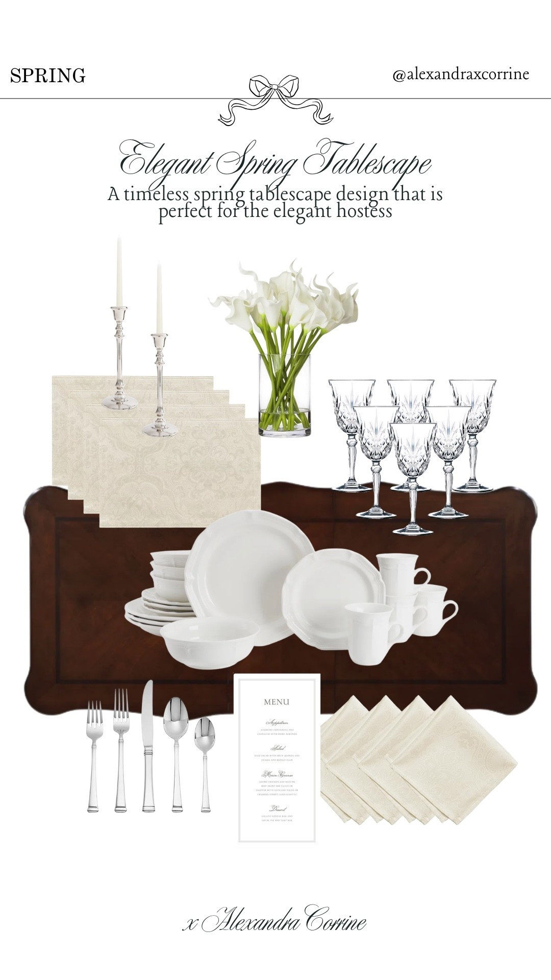 Elegant spring tablescape 🕯️ a timeless spring tablescape design that is perfect for the elegant hostess 🤍

Spring tablescape, table decor, dining room table setting, Easter, neutral spring decor, Easter hosting, table setting, dinnerware, crystal, silver 

#LTKSeasonal #LTKHome