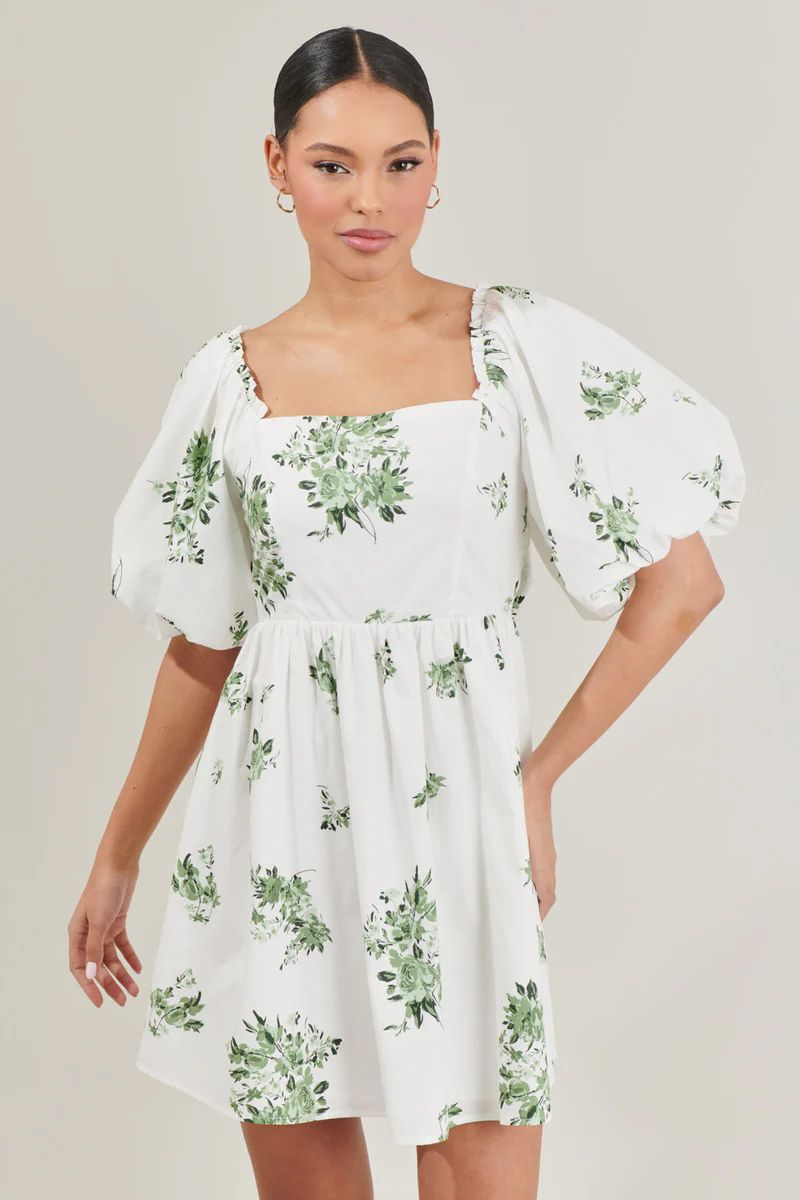 Ria Floral Marion Puff Sleeve Babydoll Mini Dress | Sugarlips