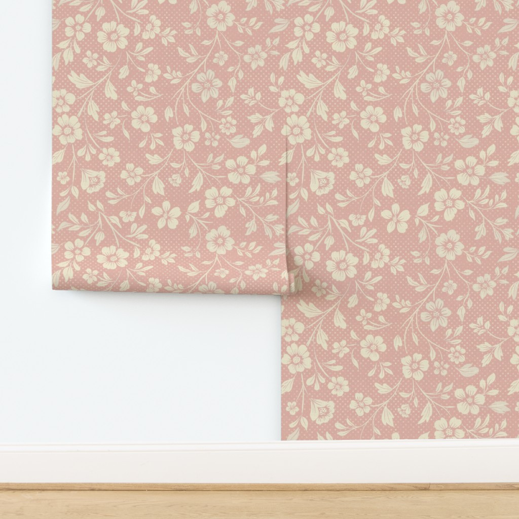 Cottage Floral Toss in Blush and Cream - 5 Extra Large Wallpaper | Spoonflower | Spoonflower